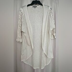 Flashing Lights Cream Lace Sleeve Open Front Cardigan Medium